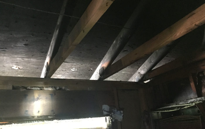 a picture of a ceiling during smoke remediation